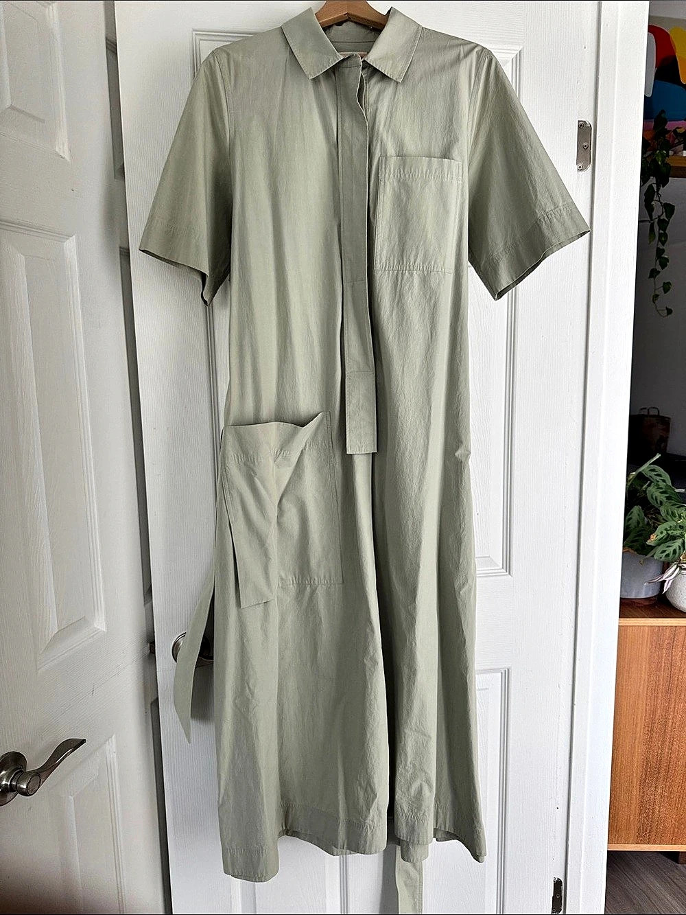 COS Green Shirt Dress With Large Pocket Short Sleeve Maxi Dress, Medium